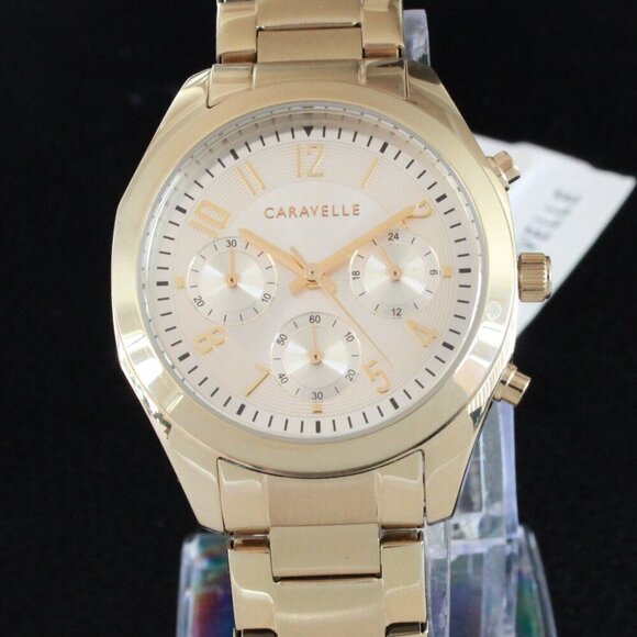 Caravelle Ladies Chronograph By Bulova Champagne Dial 36mm - Picture 6 of 12
